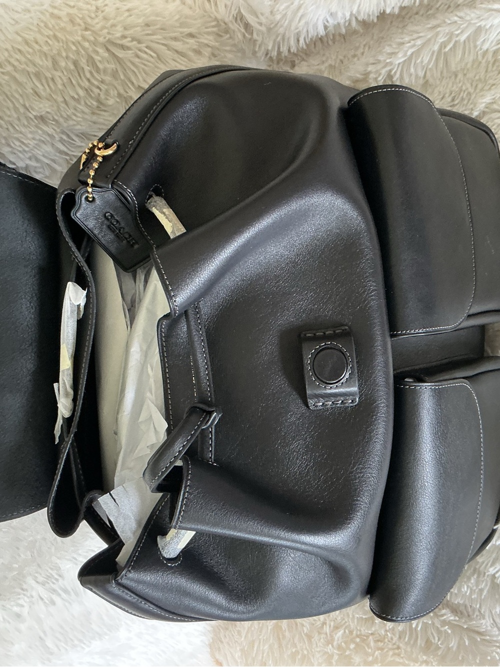 Coach Crosby Black Leather Backpack with Dual Front Pockets and Gold Logo - Picture 7 of 7